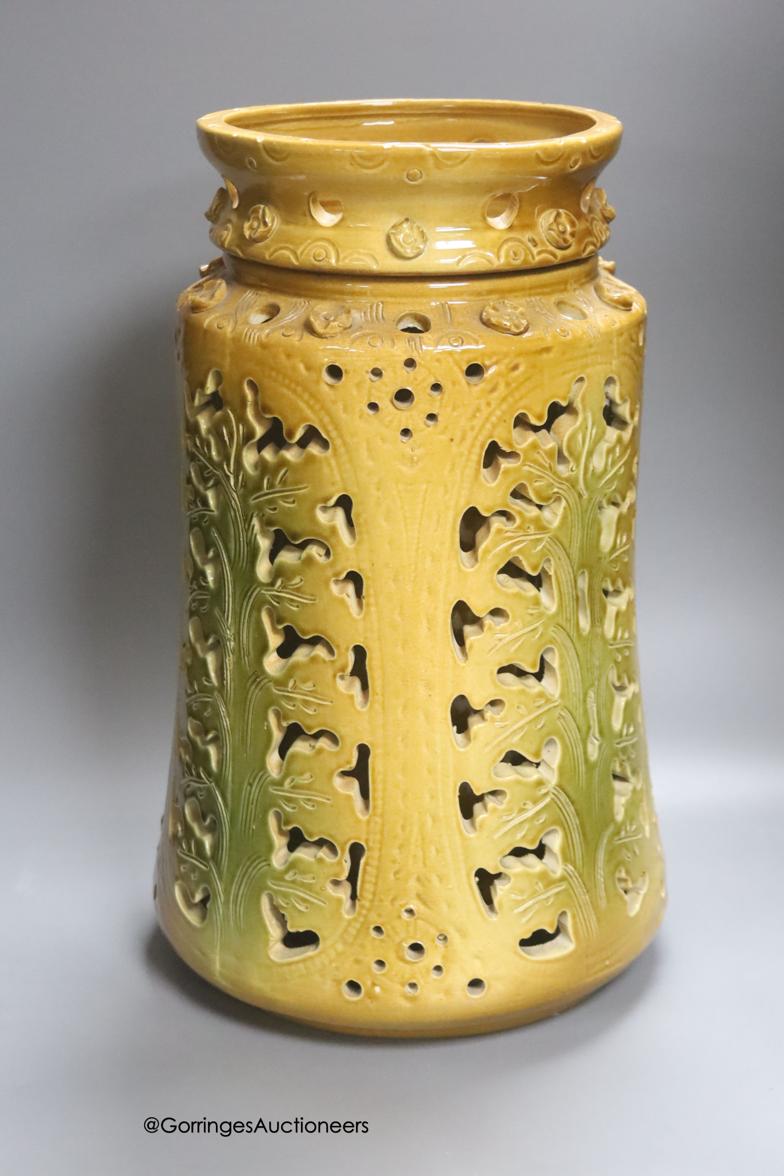 A Zsolnay double-walled near-cylindrical vase, unmarked, height 45cm